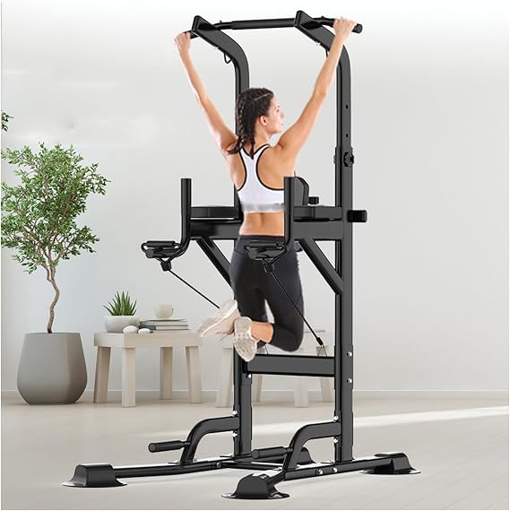 Power Tower Dip Station | Fitness Equipment with Pull-Up Bar, Dip Bars & Back Trainer | Multi-Function Workout Station | Power Rack for Home Gym Strength Training