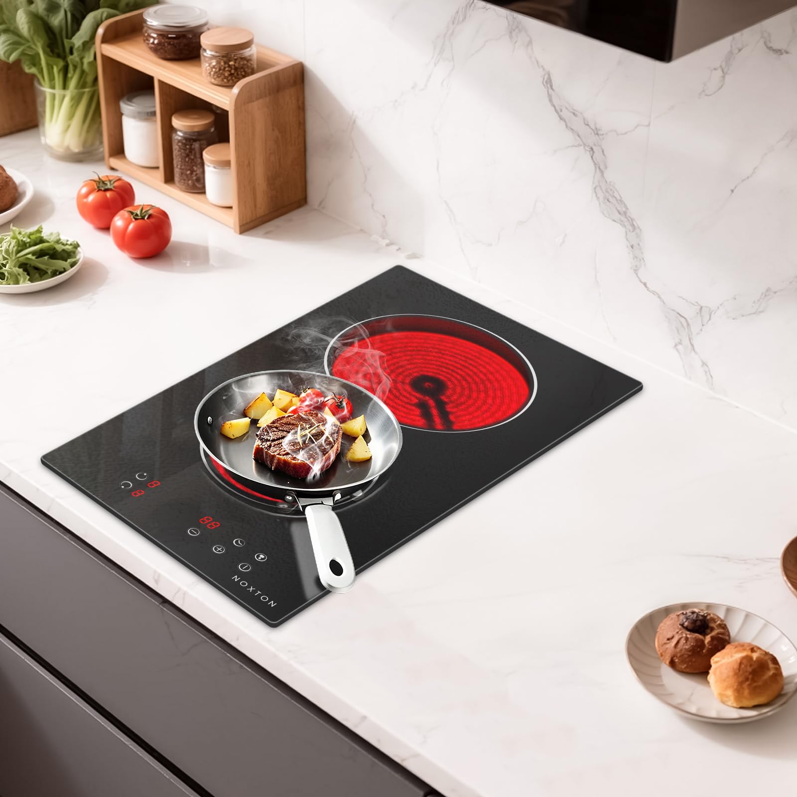 Piano Cottura Vetroceramica 2 Fuochi, 30cm Ceramica Cucina Incasso, 3000W | Piastra Elettrica, Toccare, Timer, Serratura di Sicurezza, Fornello Elettrico 2 Piastre per Maggior Pentola
