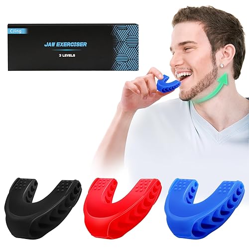 Ejercitador de mandíbula para hombres y mujeres, ejercitador de mandíbula, 3 niveles de resistencia, ejercitador facial de silicona, potente