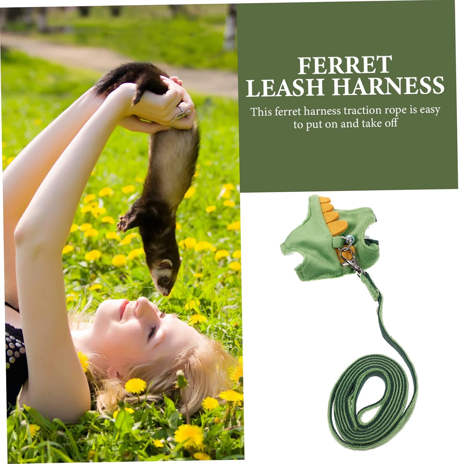 TOYANDONA Dinosaur PET Leash Harness for Small Animals Adjustable Ferret Walking Rope Vest Design Random Color Bell for Outdoor Use