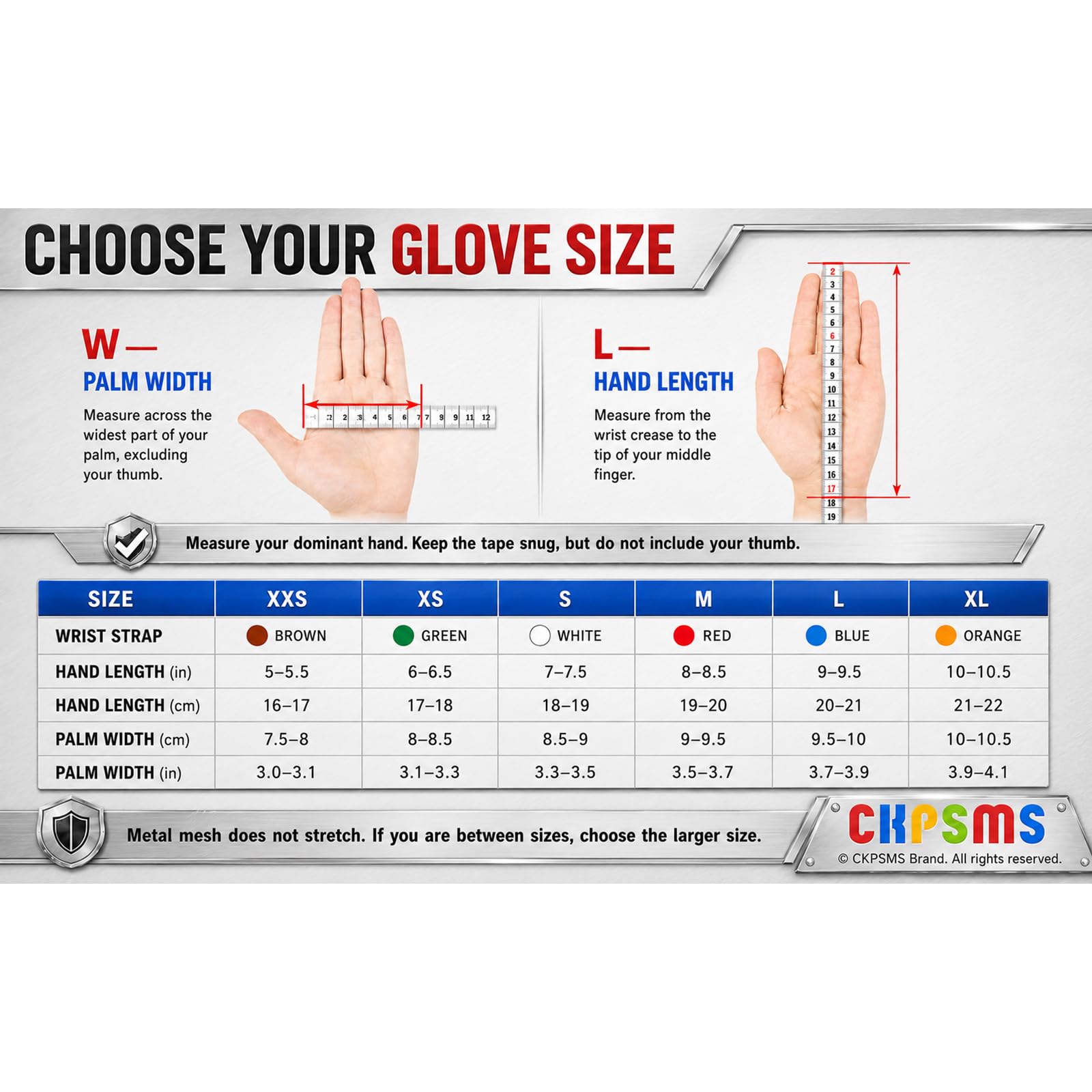 ckpsms Marque -5 doigts en acier inoxydable maille lame résistant aux coupures Anself gant de protection #SG515#SG515 (M)