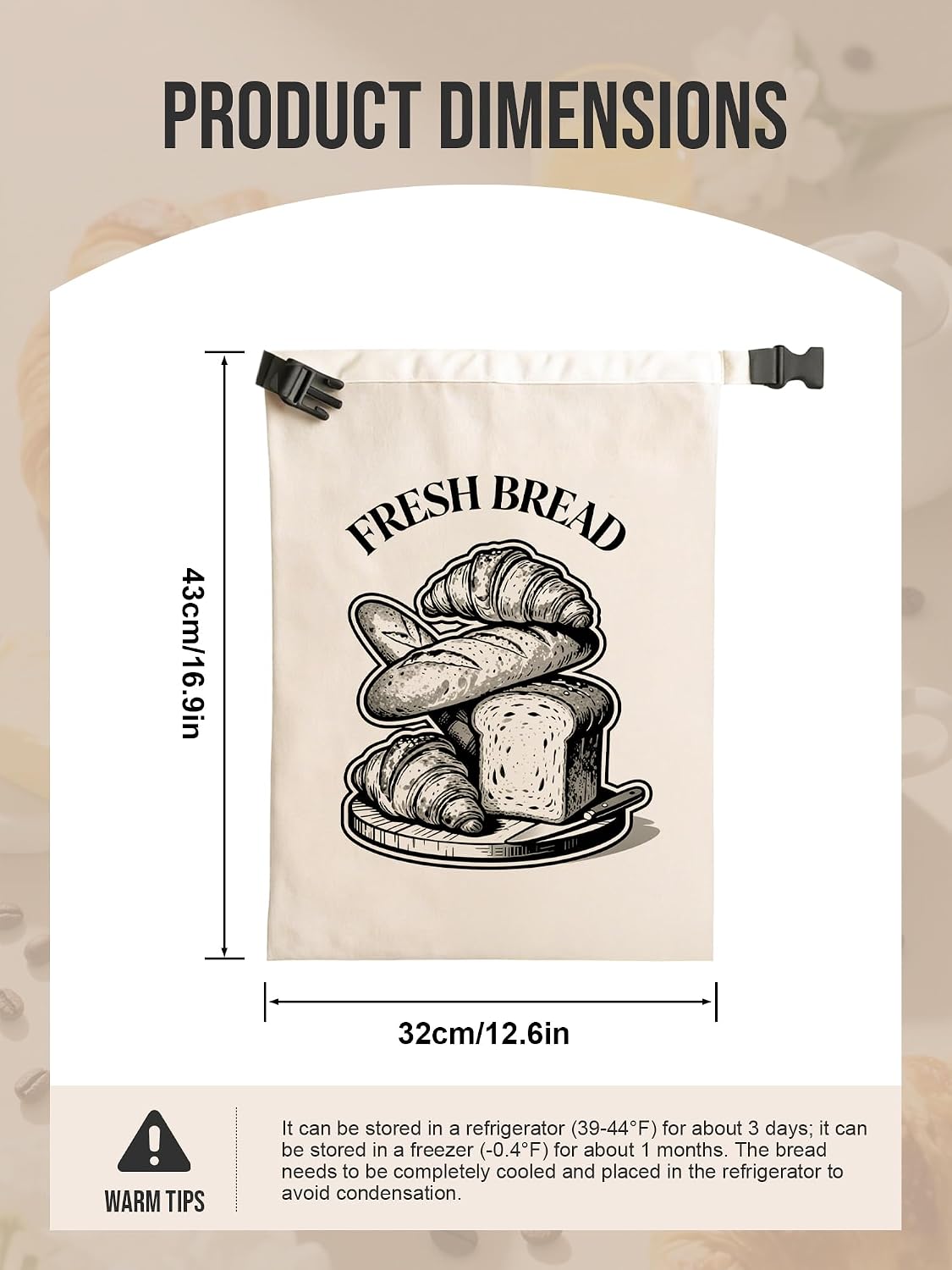 3 Pcs Reusable Bread Bag for Homemade Bread, 17x13 ‘’ XL Linen Cotton Sourdough Bread Storage Bags with TPU Lining, Kitchen Essentials Sourdough Bag with Roll-top Buckle to Keep Fresh Longer