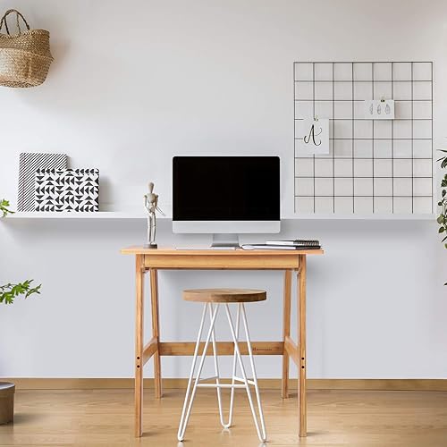 Miniatura 3 de Nnewvante Escritorio para computadora de escritura de 31.5 pulgadas, mesa de oficina en casa de bambú con cajón grande, muebles modernos, estación