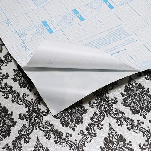 Miniatura 3 de Papel tapiz autoadhesivo de 17.7 x 197 pulgadas, color negro y plateado, papel de contacto de damasco, papel de contacto autoadhesivo de película de