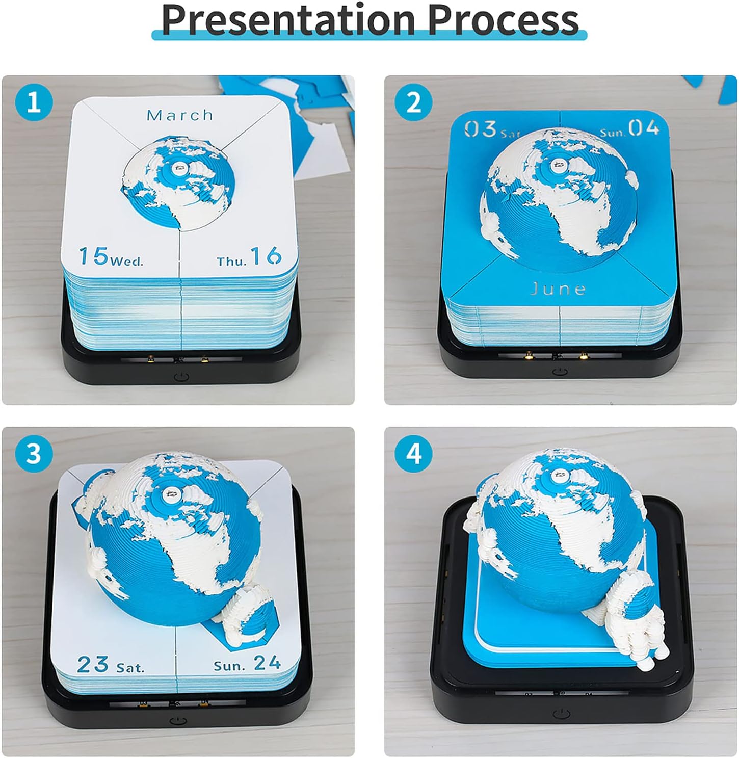2026 Time Piece Calendar Memo Pad,3D Earth 2026 Desk Calendar DIY Notes Notepad With Light,3D Art Calendar Paper Carving Gift Desktop Decors-Blue