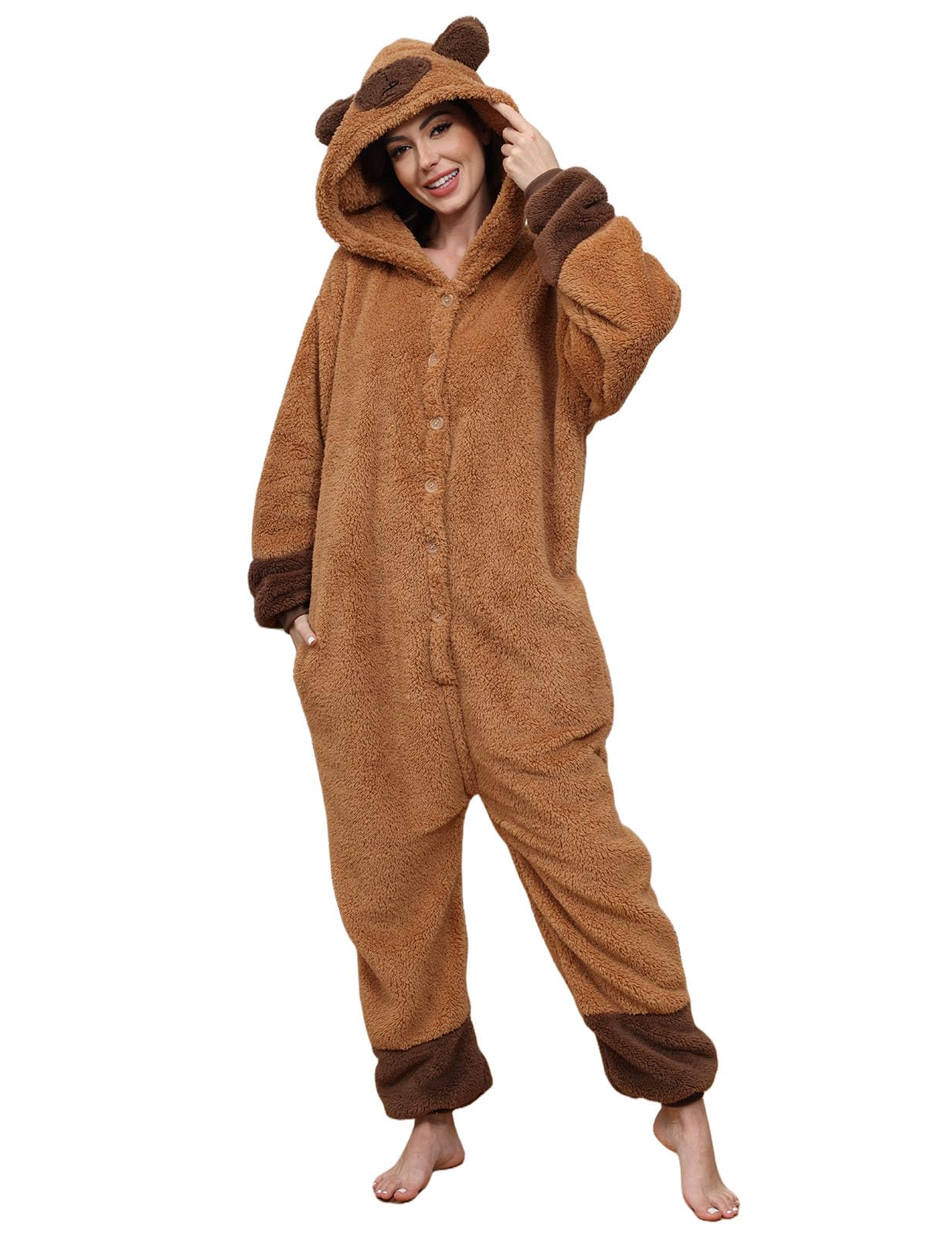 Xinlong Pajamas Onesie Cosplay Animal Oversized Panda Costume with Hood Buttons Sleepwear Winter Man Woman Adult for Party Carnival Halloween Christmas