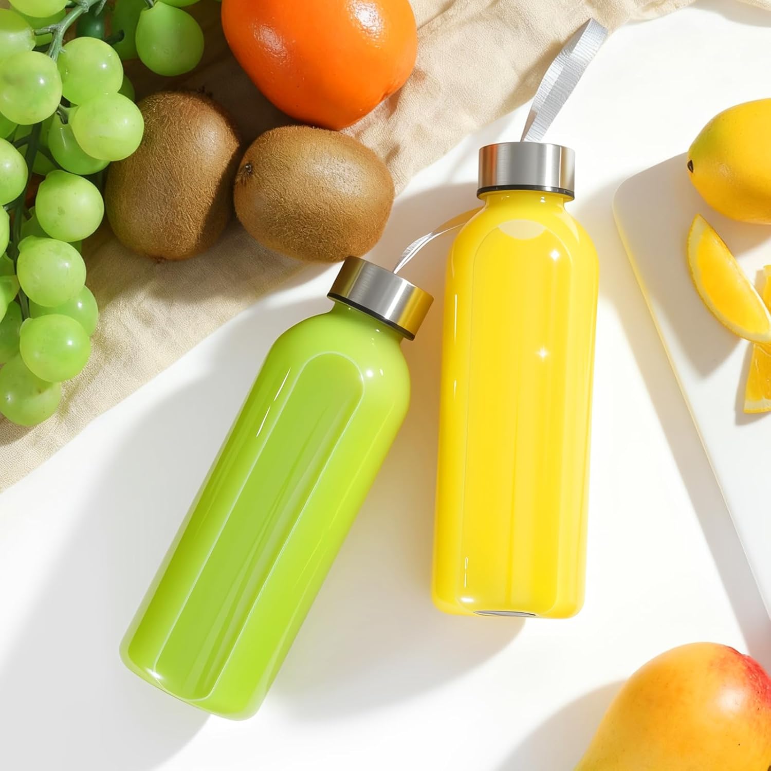 Olgaa 16 Pcs Reusable Clear Water Bottles Bulk for Kids School 17oz with Stainless Steel Leak Proof Lid Portable nylon Handle Carrying Strap for Refrigerator Water Juice Beverage - Image 3