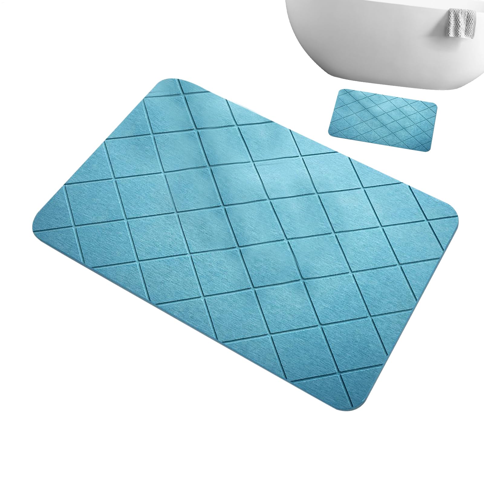 Tappetino da bagno in terra di diatomee, assorbe l'acqua, design geometrico ad asciugatura rapida, antiscivolo, per WC, cucina, vasca da bagno, piscina, uso spa, nero, blu, grigio, bianco