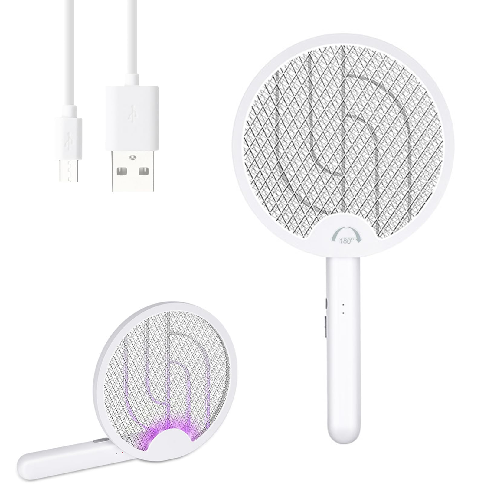 Electric Fly Swatter 4000V, Bug Zapper Racket Indoor with USB Rechargeable, Mosquitoes Trap Lamp Rechargeable with 1200mAh Battery for Indoor Mosquito Bat, Fruit Fly Killer for Home-image-28