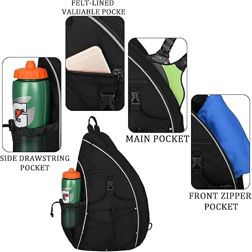 Miniatura 5 de Goloni Bolsa de pickleball para mujer, mochila para hombre, bolsa ligera con gancho para cerca, gran capacidad, bolsillo de seguridad