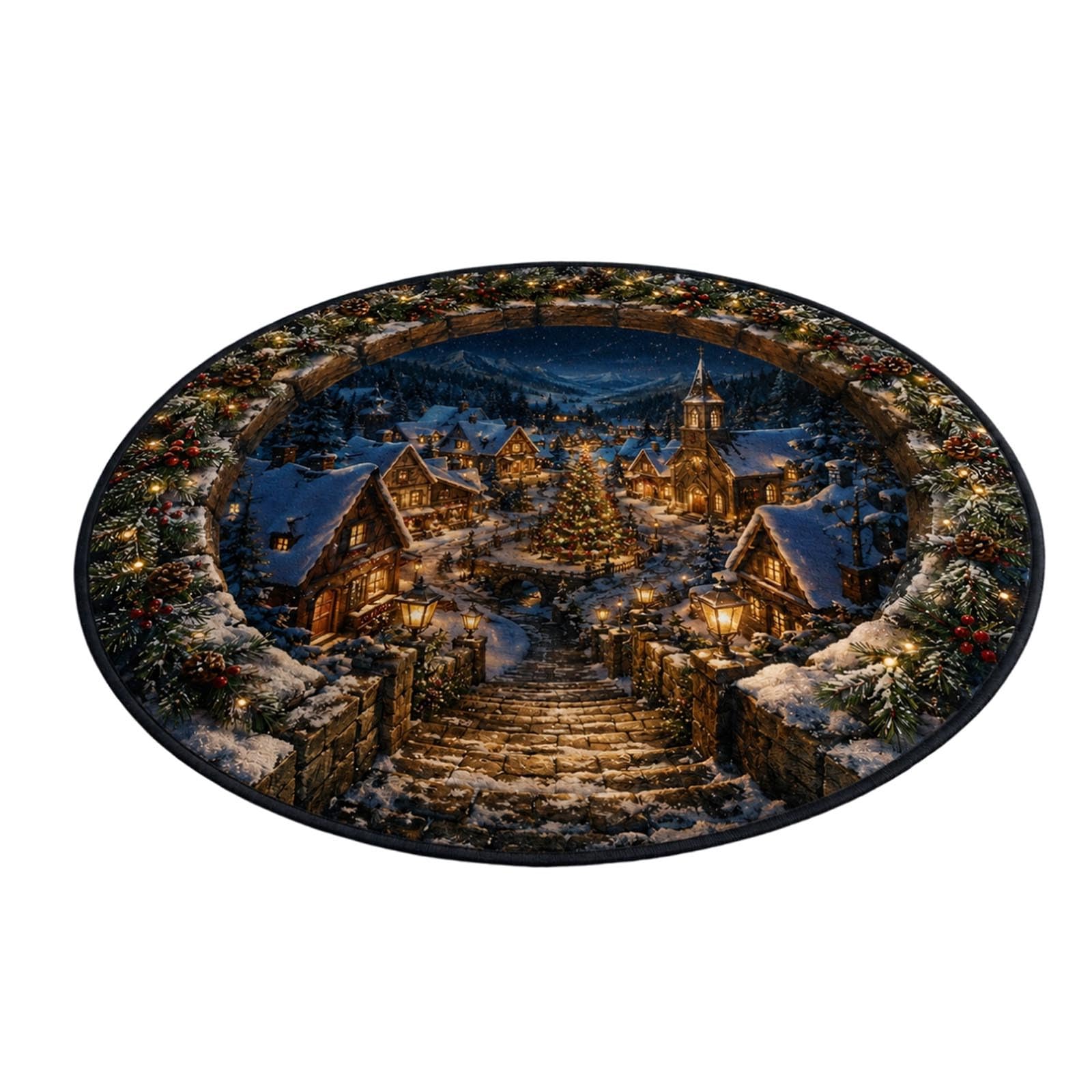 3D Christmas Rug Optical Illusion Rug Christmas Non Slip Door Mats Indoor Santa Claus Area Round Rugs Xmas Home Decor Festive Welcome Floor Ma for Living Room Bathroom Bedroom Kitchen Entryway 100cm — image 1