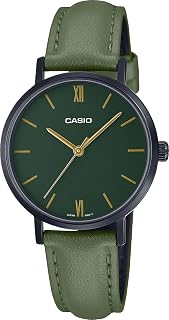 LTP-VT02BL-3A Women's Minimalistic Black IP Green Dial Leather Band 3-Hand Analog Watch