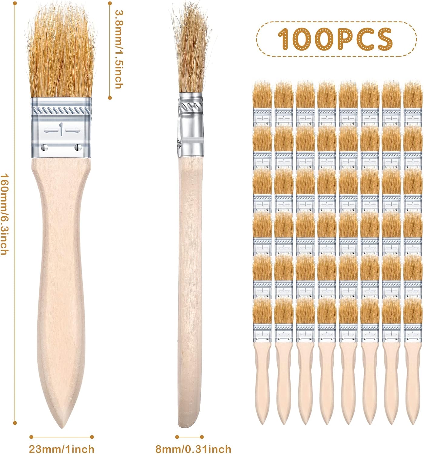100 Pcs 1 Inch Chip Paint Brushes Bulk, Small Paint Brush Brick Stain Paintbrushes Bristle Wood Chip Brush Flat Oil Painting Brushes for Acrylic Paint, Crafts, Varnish, Furniture, Glue