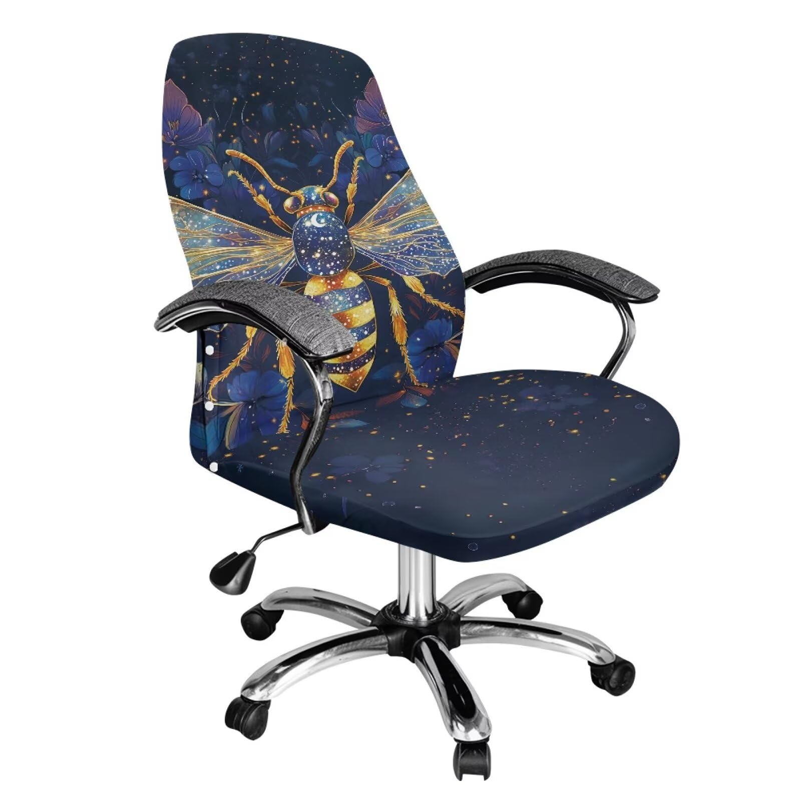 Bivxisrvo Purple Bee Office Chair Cover Stretch Computer Chair Cover Universal Removable Desk Chair Seat Covers Washable Anti-Dust Rotating Chair Slipcovers Soft Gamer Chair Protector