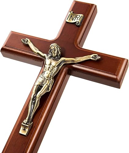 SISSIDA Cruz de pared de crucifijo, cruces católicas de madera hechas a mano para decoración de pared, 12 pulgadas
