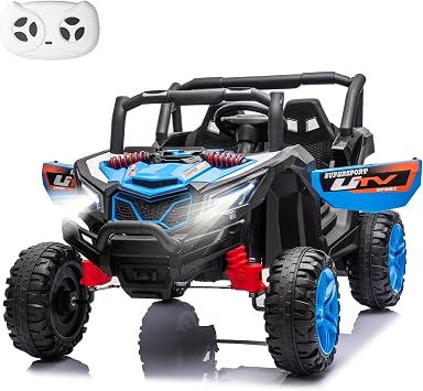 Kids Ride On Car 12V 2 Seats Ride on Toys Kids UTV for Kids, Blue | Electric Toddler Ride On Toy Ages 3+, Battery Powered Electric Kids UTV with Music, 4 Wheeler Quad Toy Car Outdoor Driving