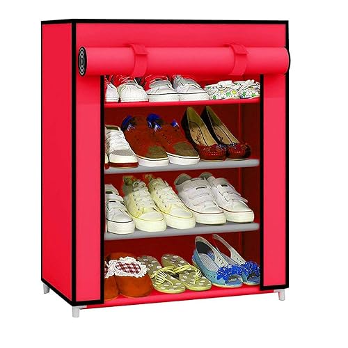Ebee Store Iron Collapsible Shoe Stand (Pink, 4 Shelves)