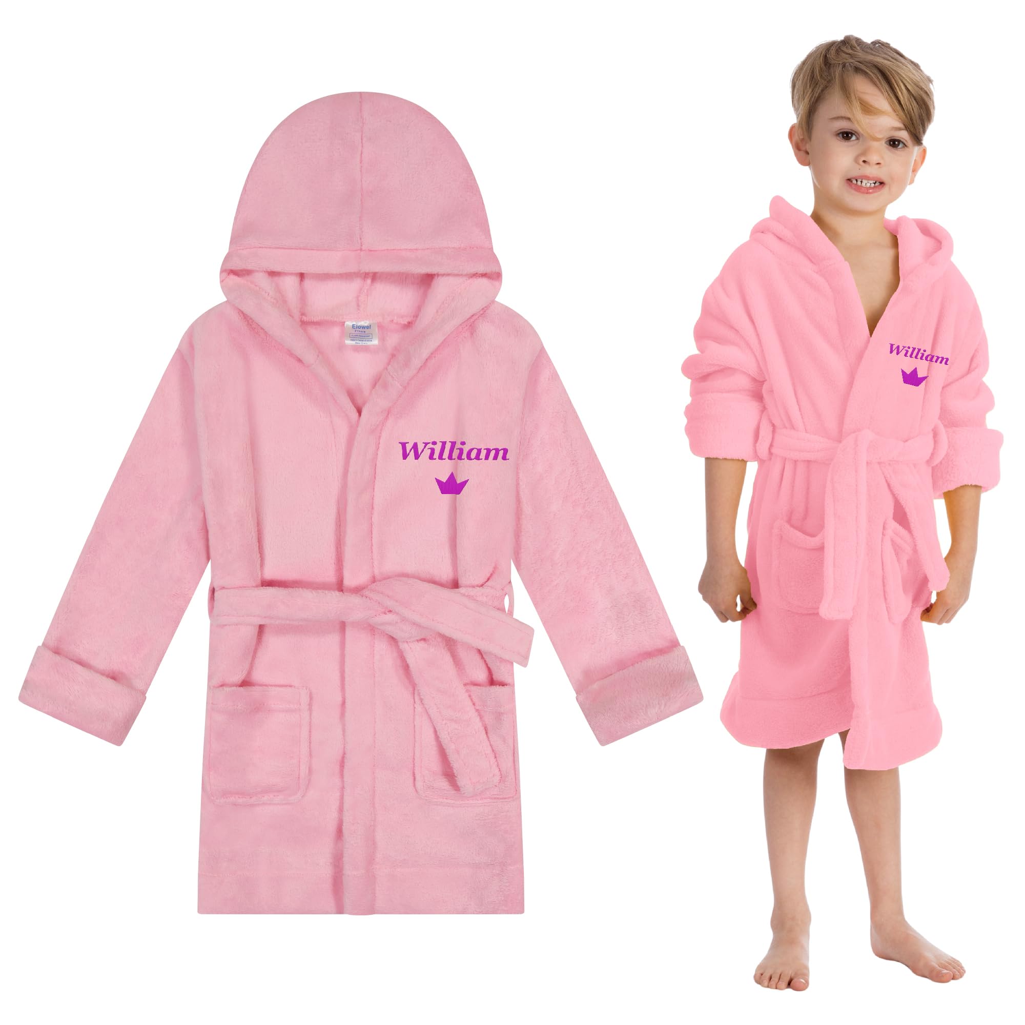 Personalized Kids Robe with Name - Custom Embroidered Hooded Robe with Pockets and Belt, Soft Bathrobe for Girls & Boys