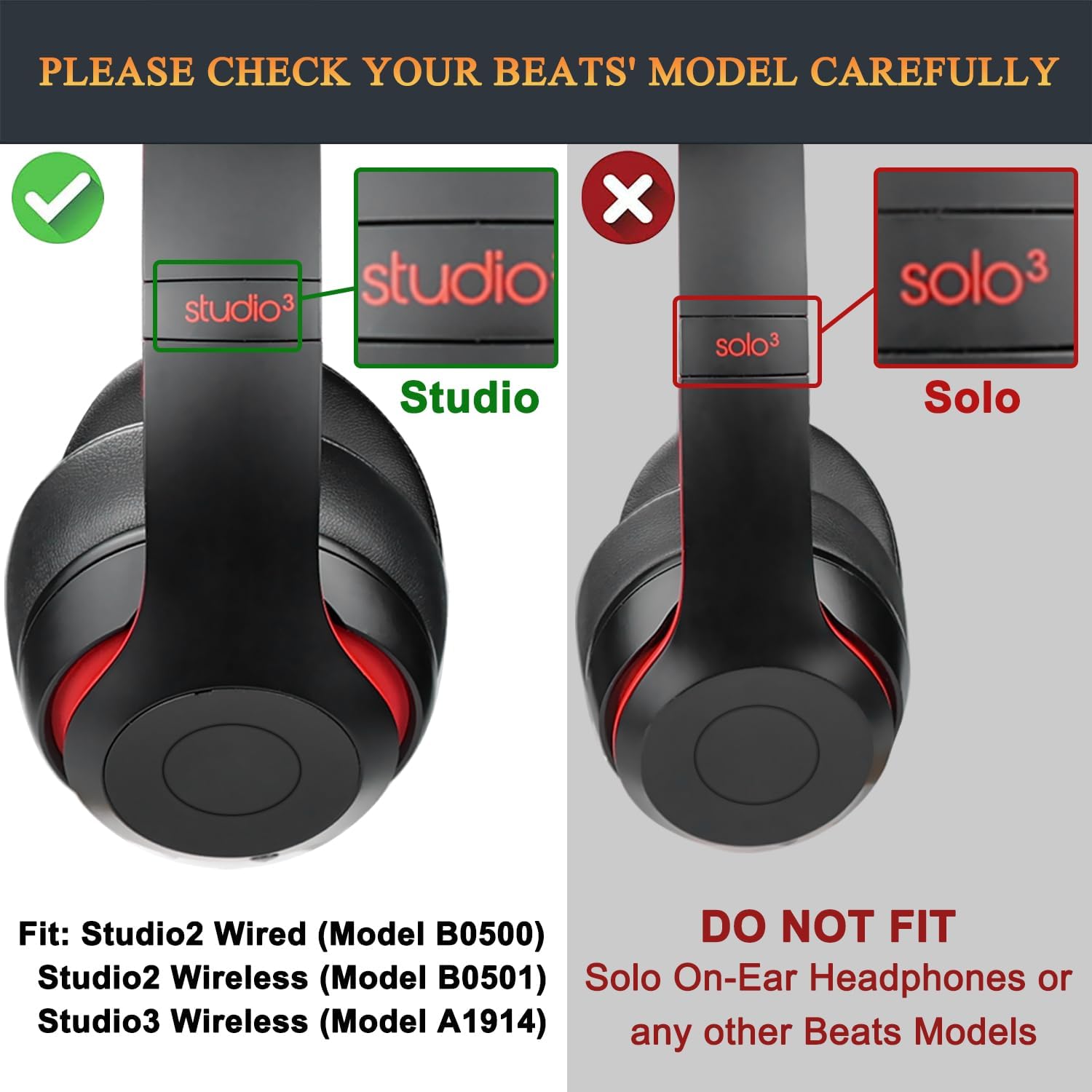 SoloWIT Earpads for Beats Studio 3 & Studio 2 Over-Ear Headphones - Black | Do Not Fit Beats (Studio Pro, Monster Studio, Solo On-Ear)