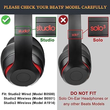 SoloWIT Lambskin Replacement Ear Pads Cushions for Beats Studio 2 & Studio 3 Wired & Wireless Headphones, Earpads with Noise Isolation Memory Foam, Added Thickness - Red