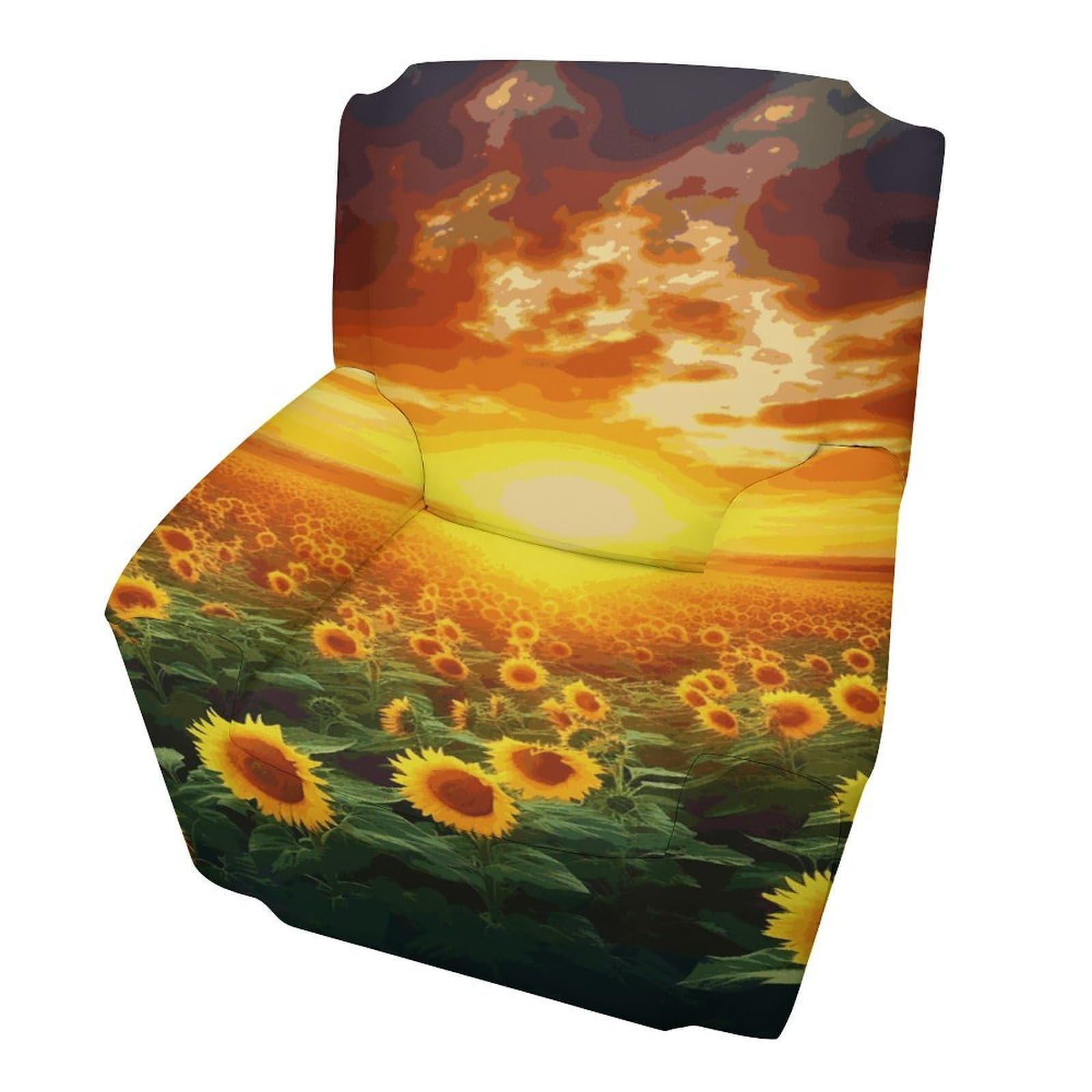 Fodpand Style Dreamlike Sunset Of A Sunflower Field Sofa Cover Soft 1 Seater Sofa Slipcover For Pets Washable,Couch Cover With Elastic Straps Furniture Protector