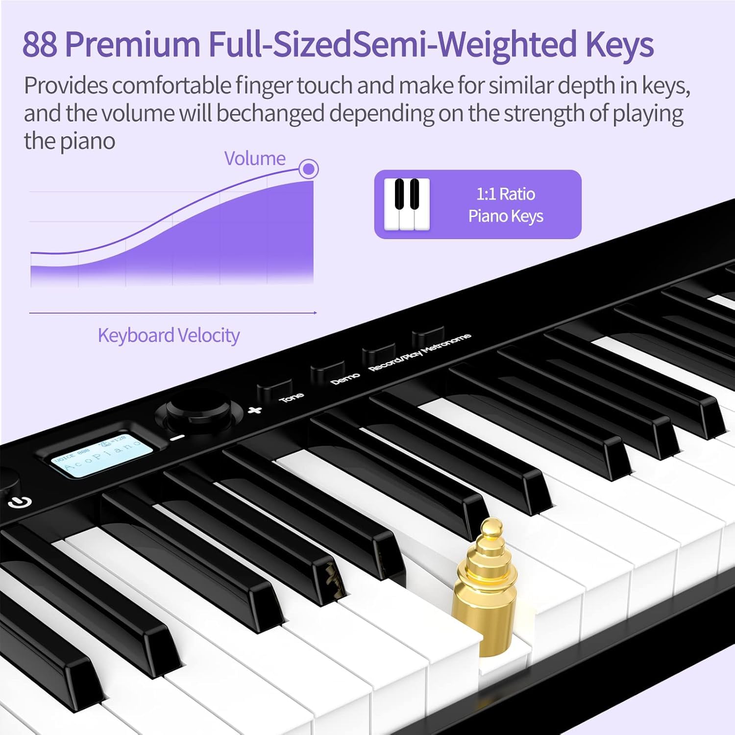 TERENCE Pieghevole Pianoforte Digitale con 88 Tasti semi-ponderati e Batteria da 1800mAh e interfaccia USB MIDI supporto spartiti Bluetooth Borse per Tastiera Cavo audio Cuffie Pedale Sustain nero