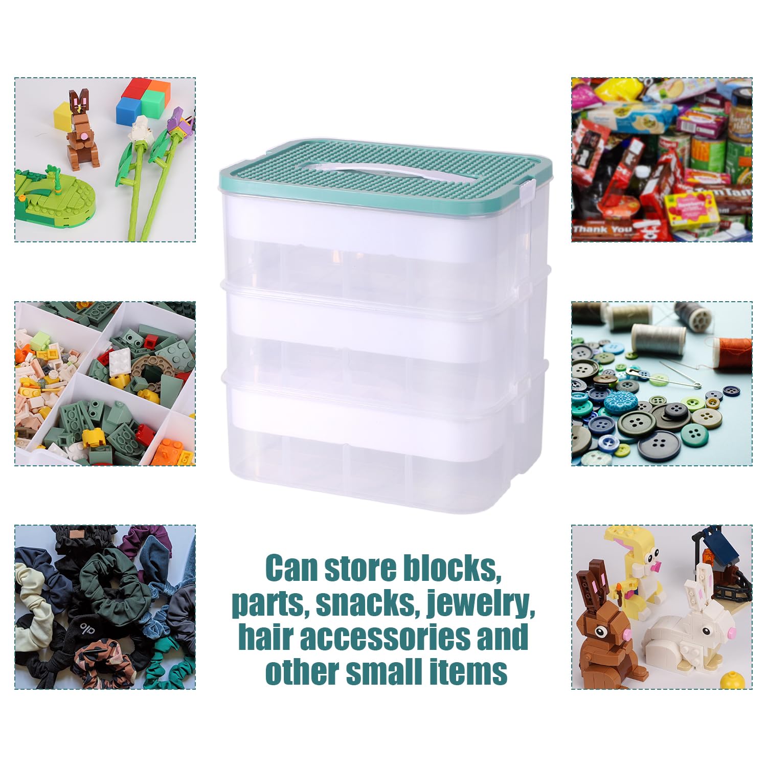 BOXOB Contenitore Giocattoli per Lego, Contenitore per Blocchi di Costruzione a 3 Strati Impilabile a Scomparti Selezionatore Puzzle per Mattoncini Scatola Smistamento Giocattoli (Verde Oliva)