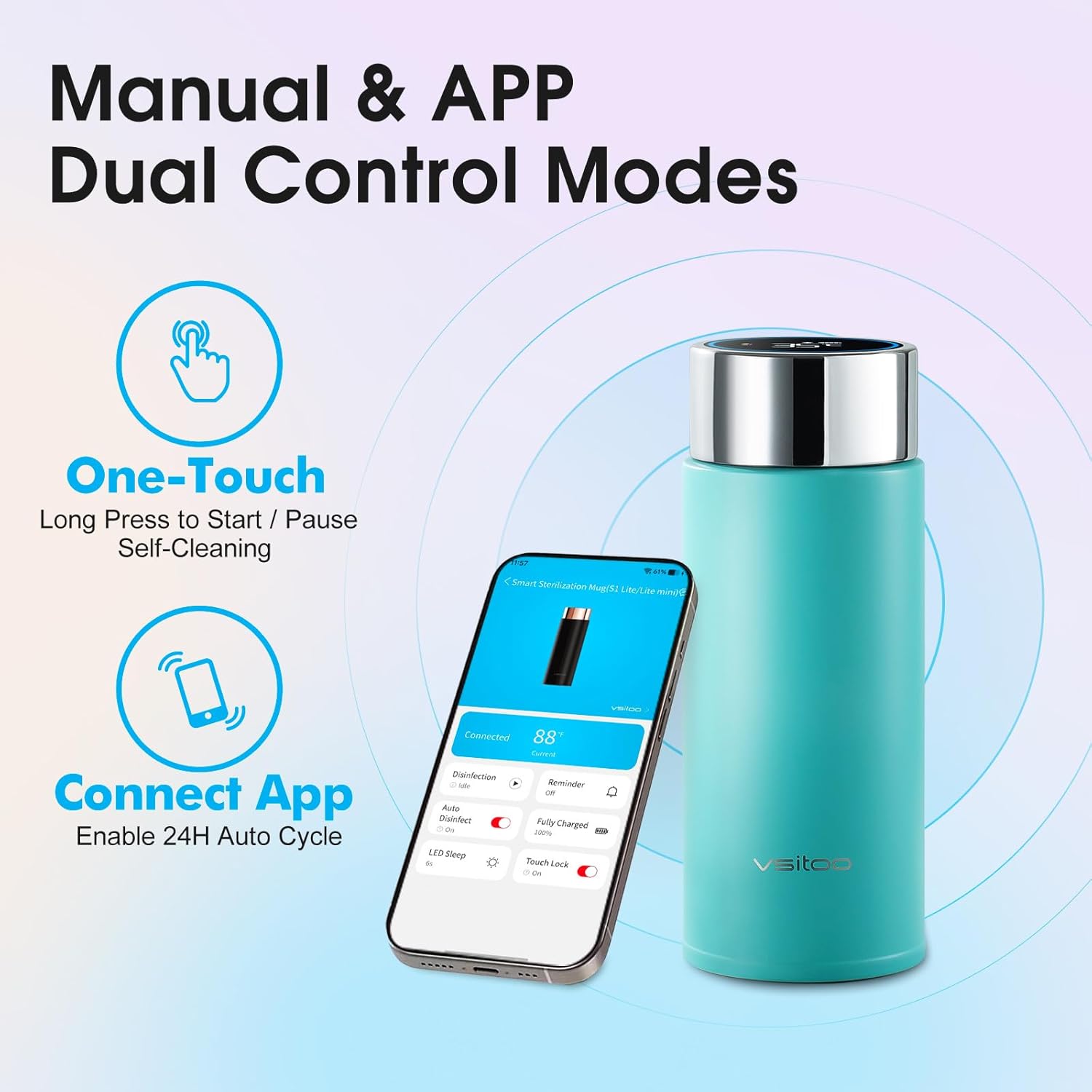 Vsitoo Smart self cleaning Insulated Water Bottle, 8.5oz Stainless Steel Vacuum Flask, AI Self-Clean, 30-Day Battery Life, BPA-Free, Magnetic Charging, Portable Travel Mug Gifts for Men Women, Blue - Image 4