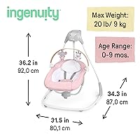 Vista 96 de Ingenuity 2-in-1 SimpleComfort Lightweight Compact 6-Speed Multi-Direction Baby Swing & Rocker, Vibrations & Nature Sounds, 0-9 Months 6-20 lbs