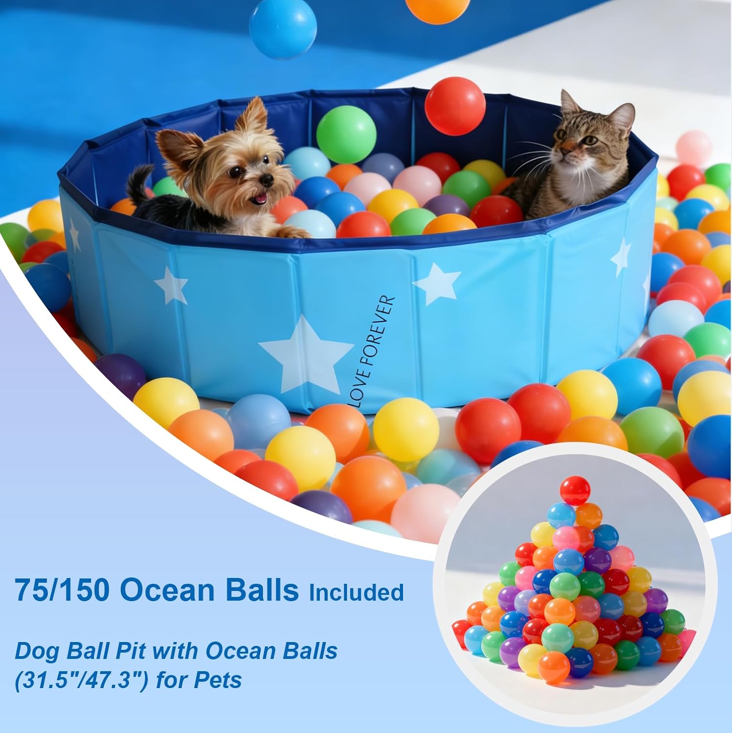 Multifunctional Dog Ball Pit with Balls Included, 2-in-1 Foldable Dog Pool & Ball Pit for Puppy Small Medium Large Dogs, Portable Cat Ball Pit & Pet Play Pool(Star L+150 Balls)