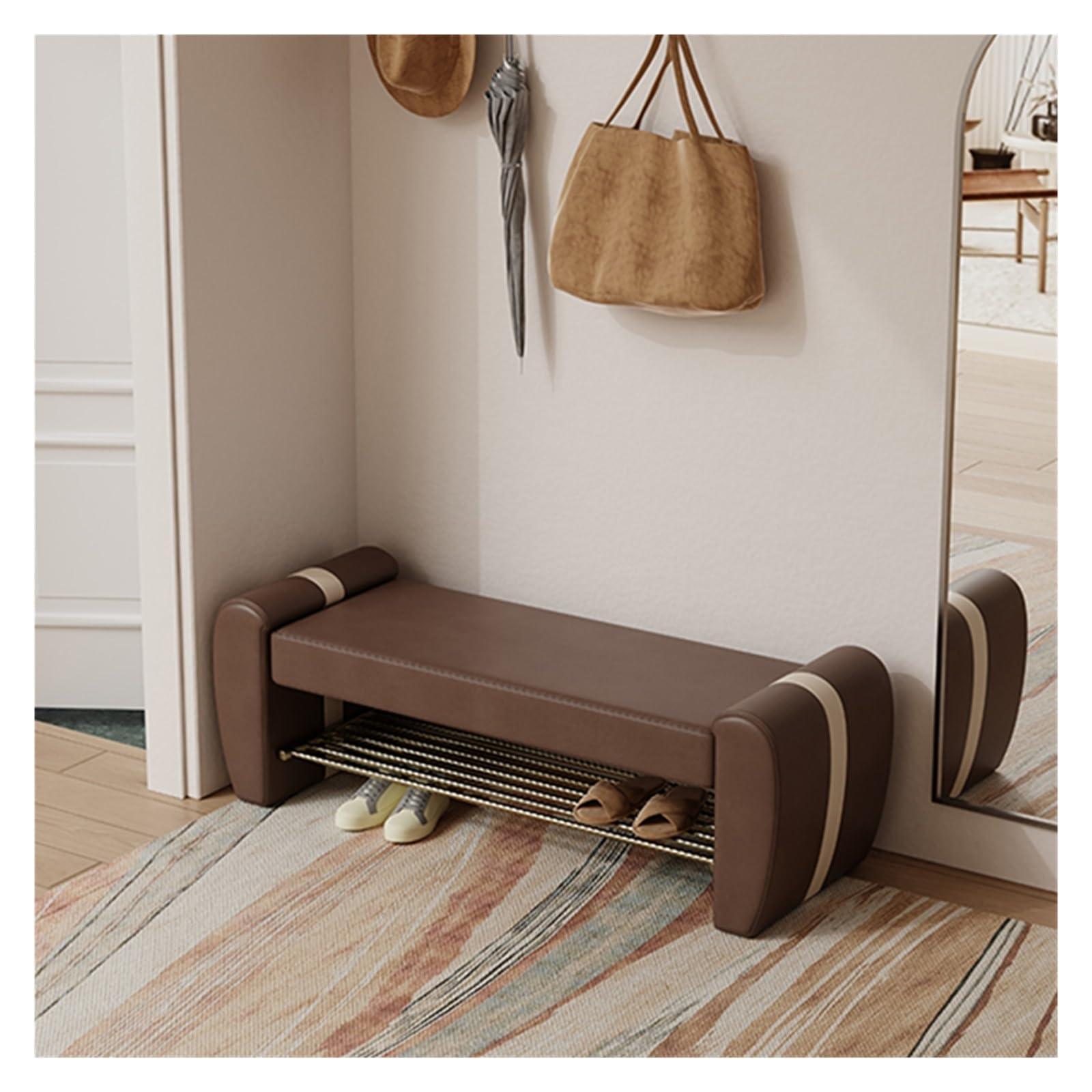 MYUYEE Shoe Bench Entryway- Shoe Storage Bench, Entryway Bench Shoe Orga, Entryway Shoe Storage Bench 1-Tier Shoe Rack With Cushioned Seat, For Hallway, Living Room, Bedroom(Bruin)