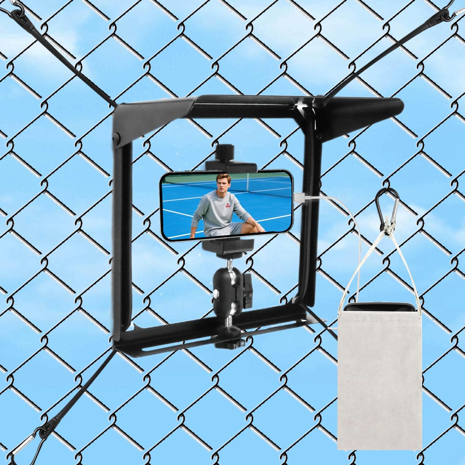 Game Changer Mounting Kit, Gamechanger Fence Mount for iPhone, GoPro, Samsung, Insta360 and Action Cameras, Phone Fence Mount with Shade Ideal for Recording Baseball, Football, Tennis Games