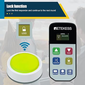 Retekess TM102 Wireless Game Buzzers,Jeopardy Buzzers with 4 Types of Lights,Locking Function,262ft,3 Modes of Answer Buzzers for Family Feud,Classroom,Back to School,Company Activity