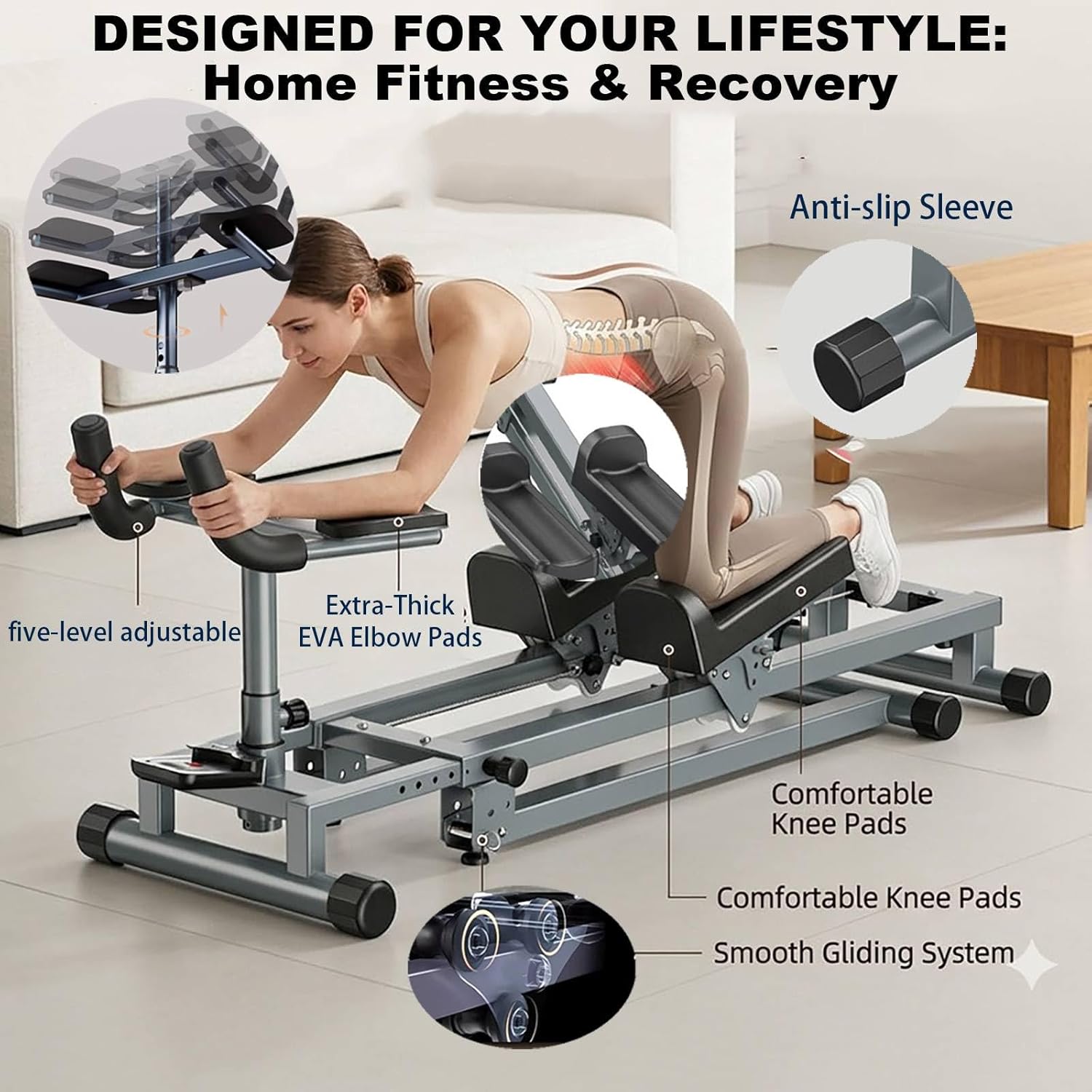 3 in 1 Spine Twist And Stretch Trainer & AB Machine Foldable Crawling Exercise Machine with LCD Display Monitor, Step Range Climber Machine with Adjustable Slope Home Gym Equipment for Women Men