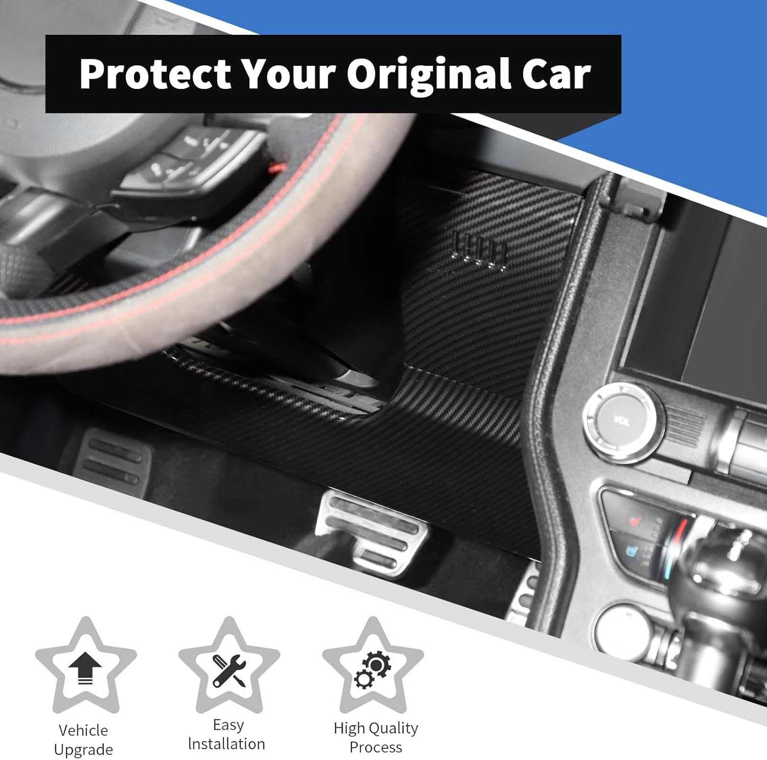 Voodonala for Ford Mustang 2015-2023 Center Steering Under-Side Panel Cover Kits Compatible with Mustang 2015-2023 (Carbon Fiber Black,ABS,4Pcs)