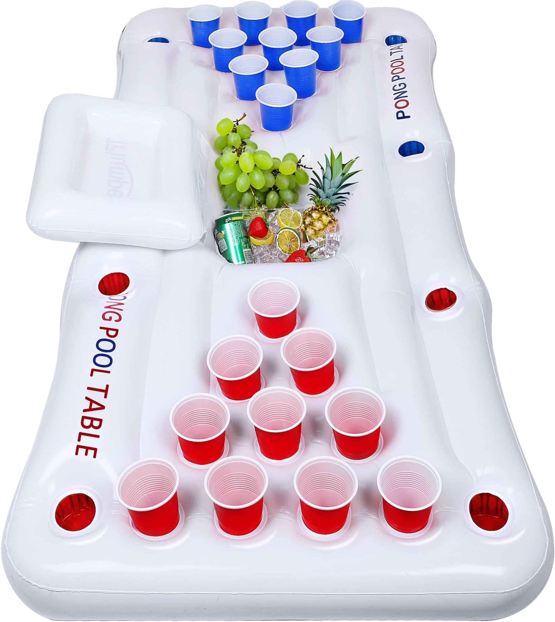 Triumpeek Inflatable Pool Game Table Float with Cooler, 6FT Blow Up Floating Pool Game Raft Lounge, Fun Pool Party Game Table for Adults, Cups & Balls NOT Included