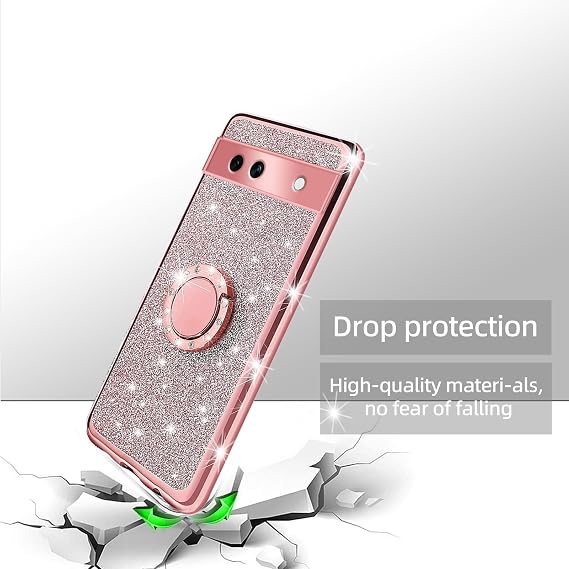 for Google Pixel 7a Case, Glitter Rose Crystal Soft TPU Luxury Cute Protective Cover with Kickstand for Google Pixel 7a (6.1)