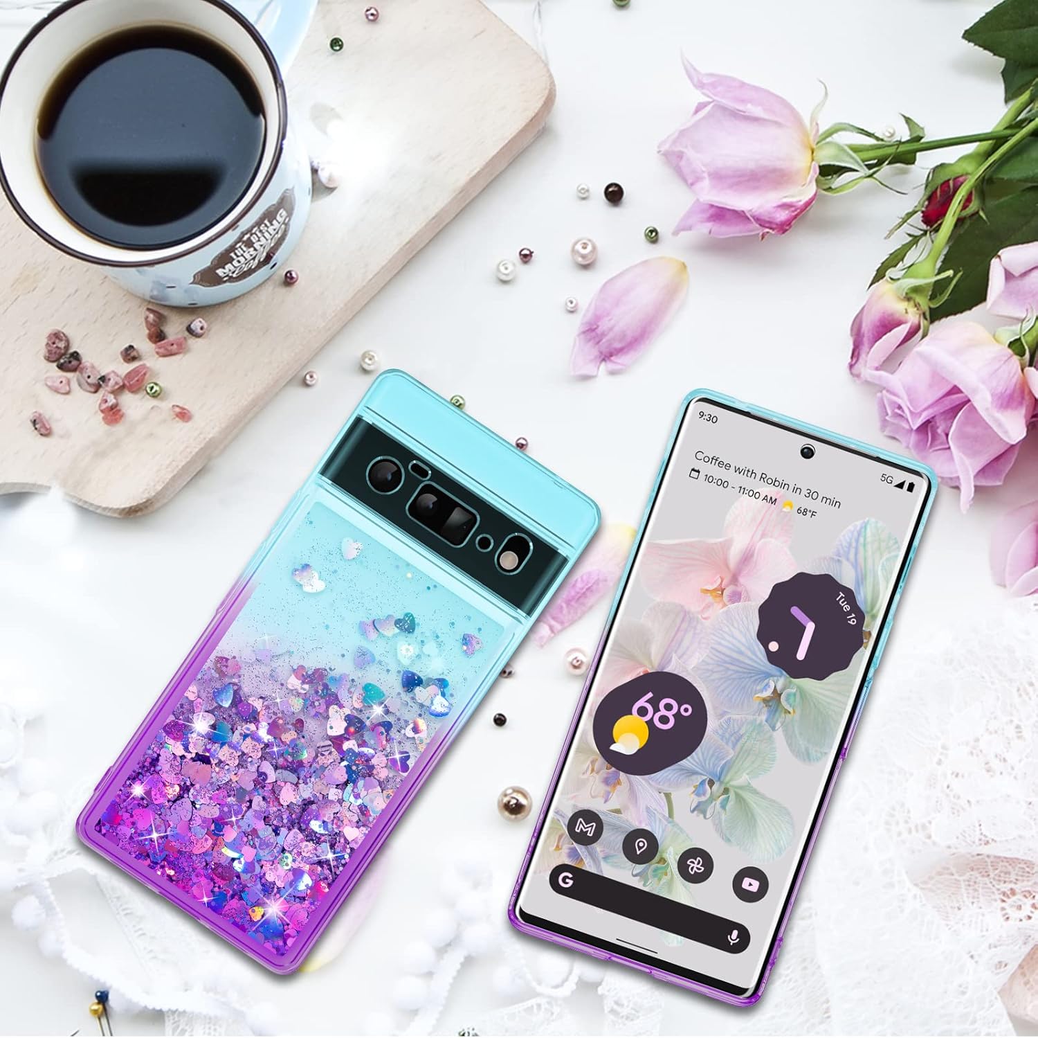 Ruky Google Pixel 6 Pro 5G Case, [Gradient Quicksand Series] Glitter Flowing Liquid Floating Soft TPU Bumper Cushion Bling Sparkle Girls Women Phone Case for Google Pixel 6 Pro (2021), Teal Purple : Cell Phones & Accessories