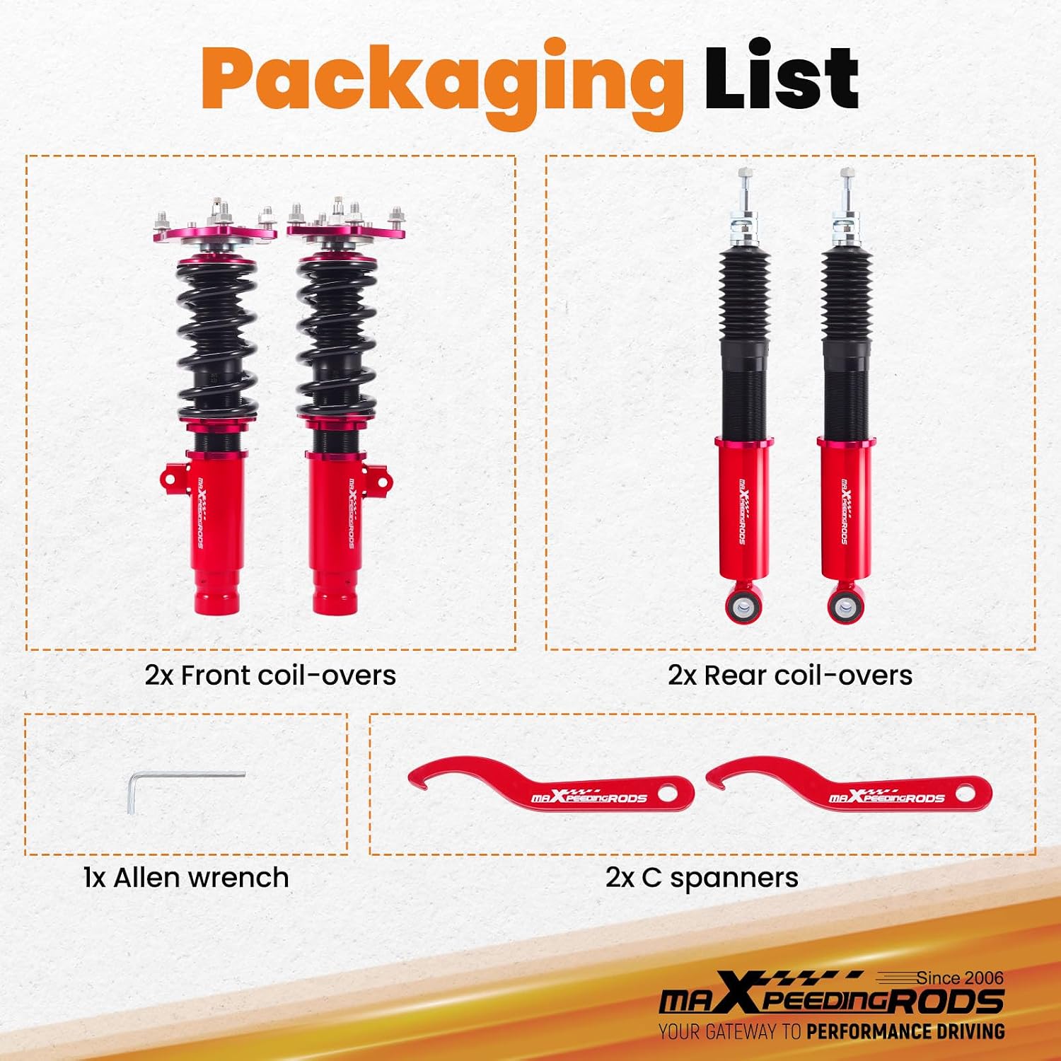 maXpeedingrods Coilovers for Honda Civic Hatchback 2016-2021, 24 Levels Damper Adjustable Coilovers Suspension Kit, Height Adjustable Shock Absorber Struts, Lowering Kit, Red