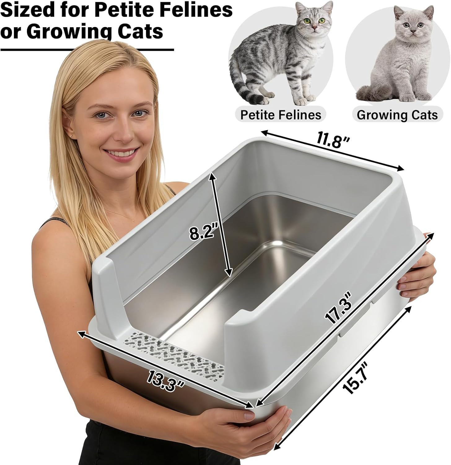 Stainless Steel Litter Box with Lid, Metal Litter Box High Sides, Low Entry Litter Boxes with Scoop and Mat,Non-Stick,Anti-Leakage,Easy to Clean Litterbox for Small to Medium Cats