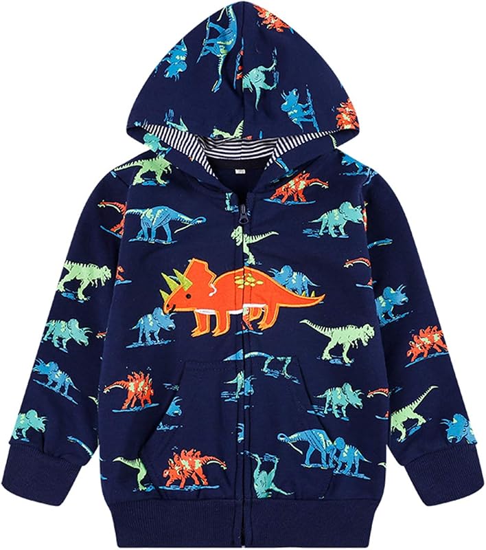 Popshion buzo con capucha de dinosaurio de dibujos animados para niños pequeños, campera fresca de manga larga con cremallera, buzo deportiva para niños de 1 a 7 años