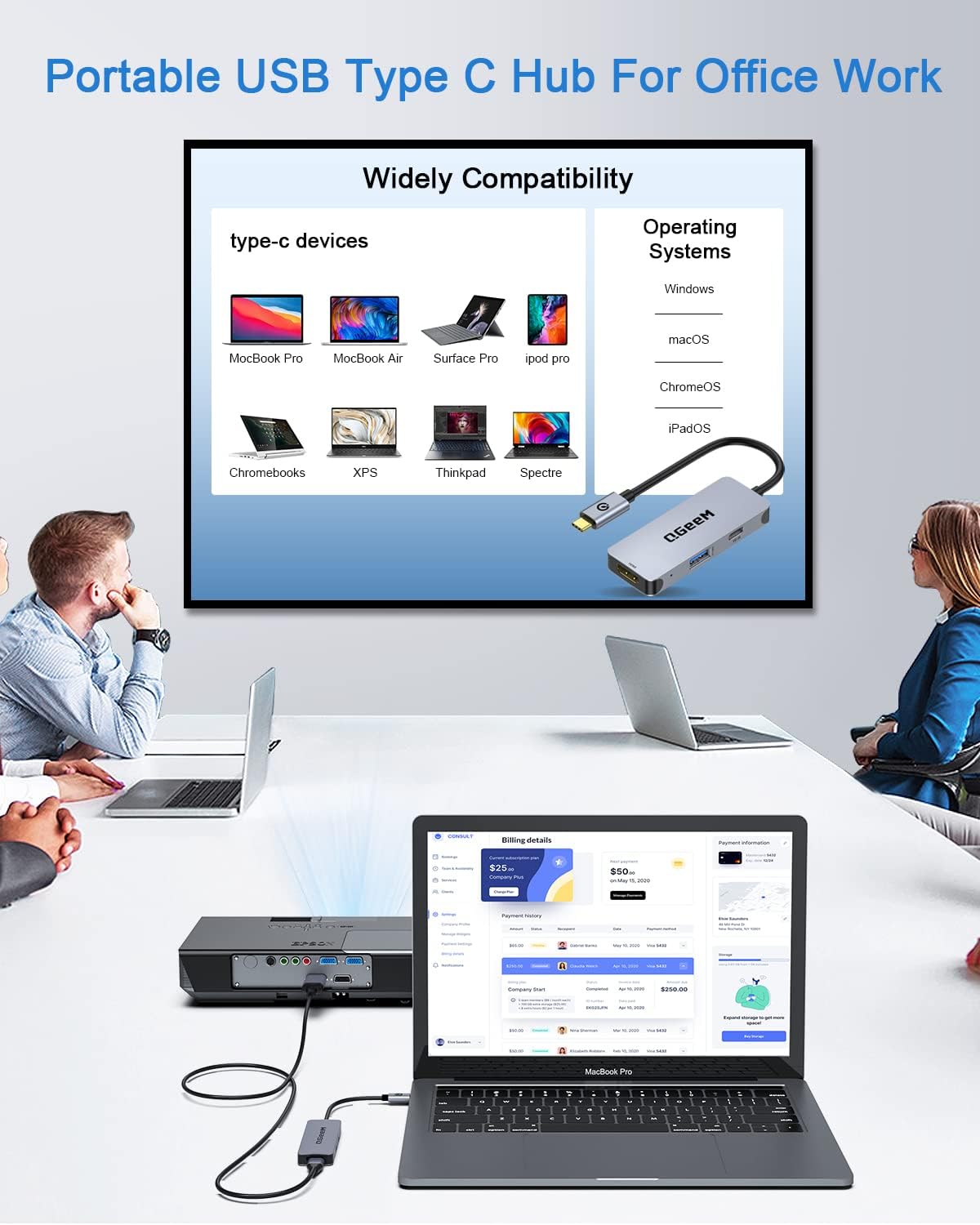 QGeeM USB C to HDMI Adapter 4K, 3 in 1 USB C Hub HDMI USB C Adapter, 100W Fast Charge, Compatible for MacBook Pro/Air/iPad Pro, Samsung Galaxy S10/S9, Surface 8 and More Type C Devices