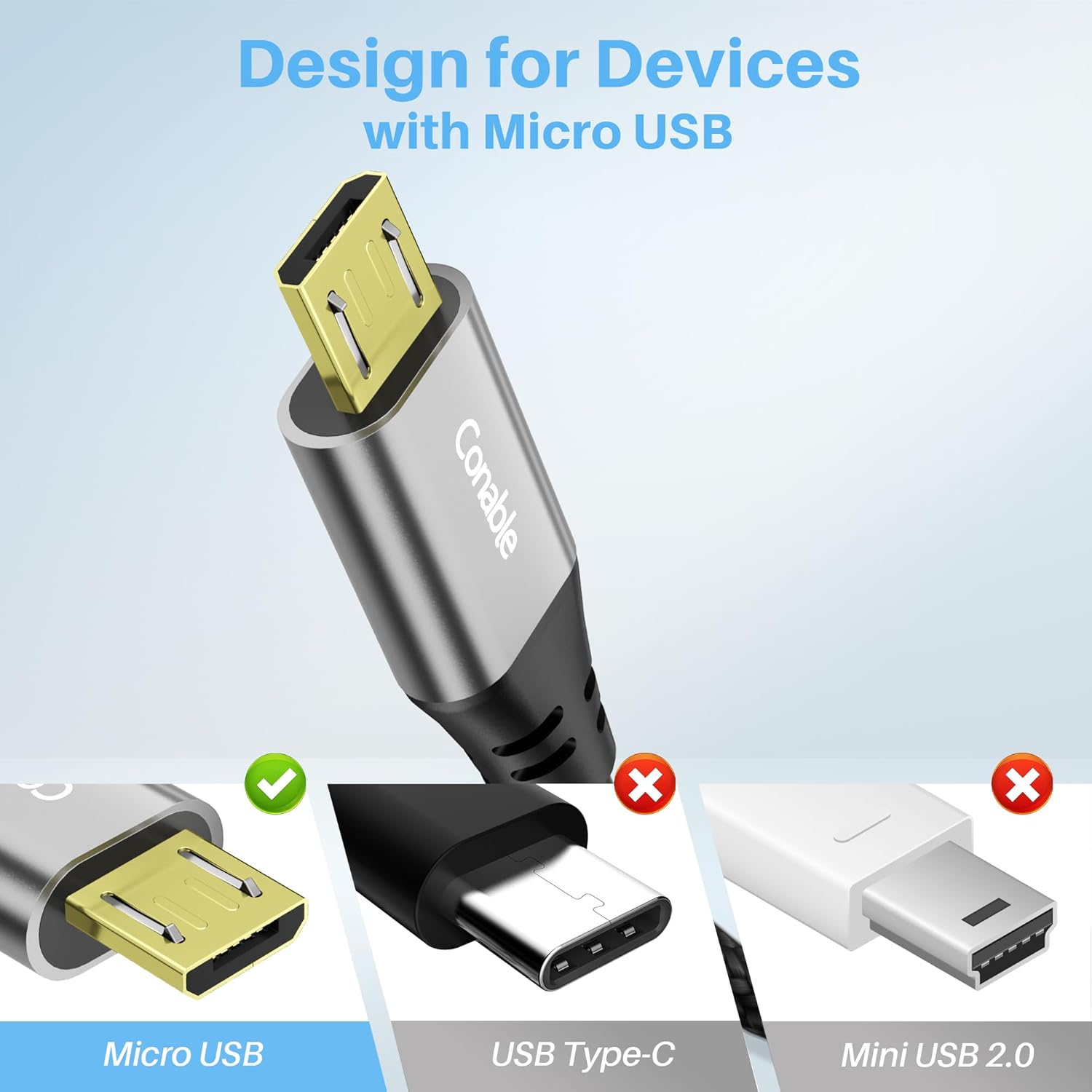 usb c to micro usb cable 8 ft, usb type-c to micro usb android charger cord, nylon braided, gold-plated connectors, compatible with galaxy s7 s6 j7 edge note 5, ps4, kindle, mp3, handheld fan, more