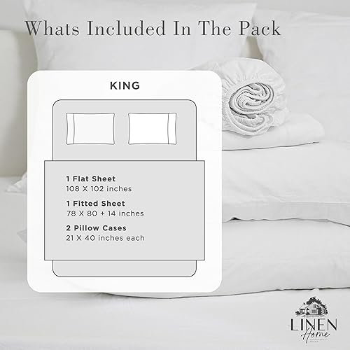 Miniatura 6 de Linen Home Juego de sábanas de percal de algodón lavado, color blanco, bolsillo profundo, 4 piezas, 1 sábana encimera, 1 sábana bajera y 2 fundas de