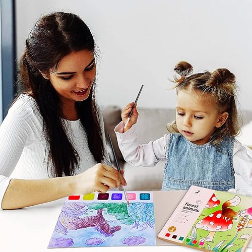 Vista 9 de JUNQIU - Juego de pintura de acuarela para niños, libros de pintura con agua para niños de 4 a 8 años, libro de pintura de acuarela de bolsillo, kit