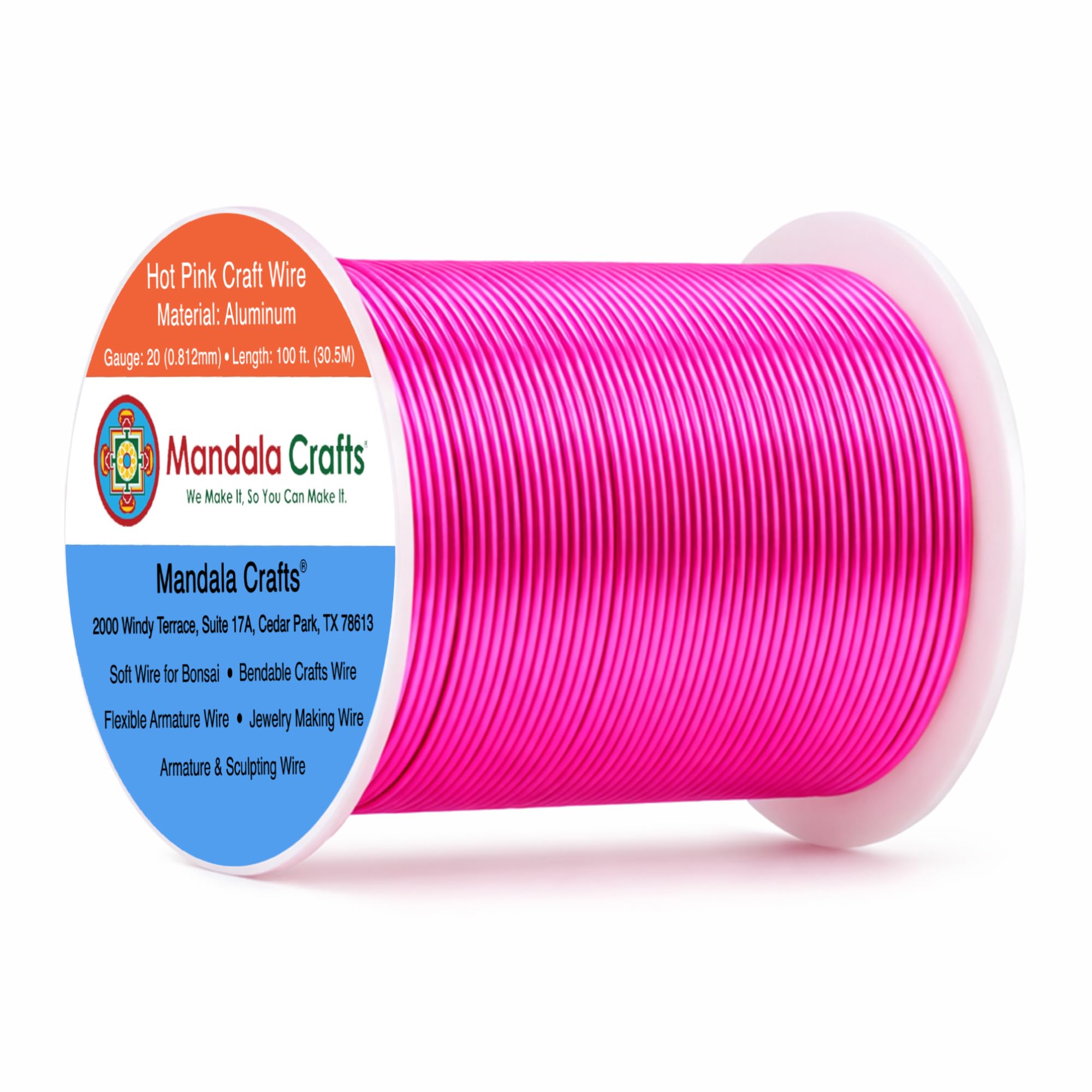Mandala Crafts 20 Gauge Hot Pink Anodized Aluminum Craft Wire, 100 FT