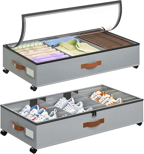 Miniatura 7 de GAOMON Almacenamiento debajo de la cama con ruedas, paquete de 2 contenedores de almacenamiento rodantes debajo de la cama con tapas transparentes,