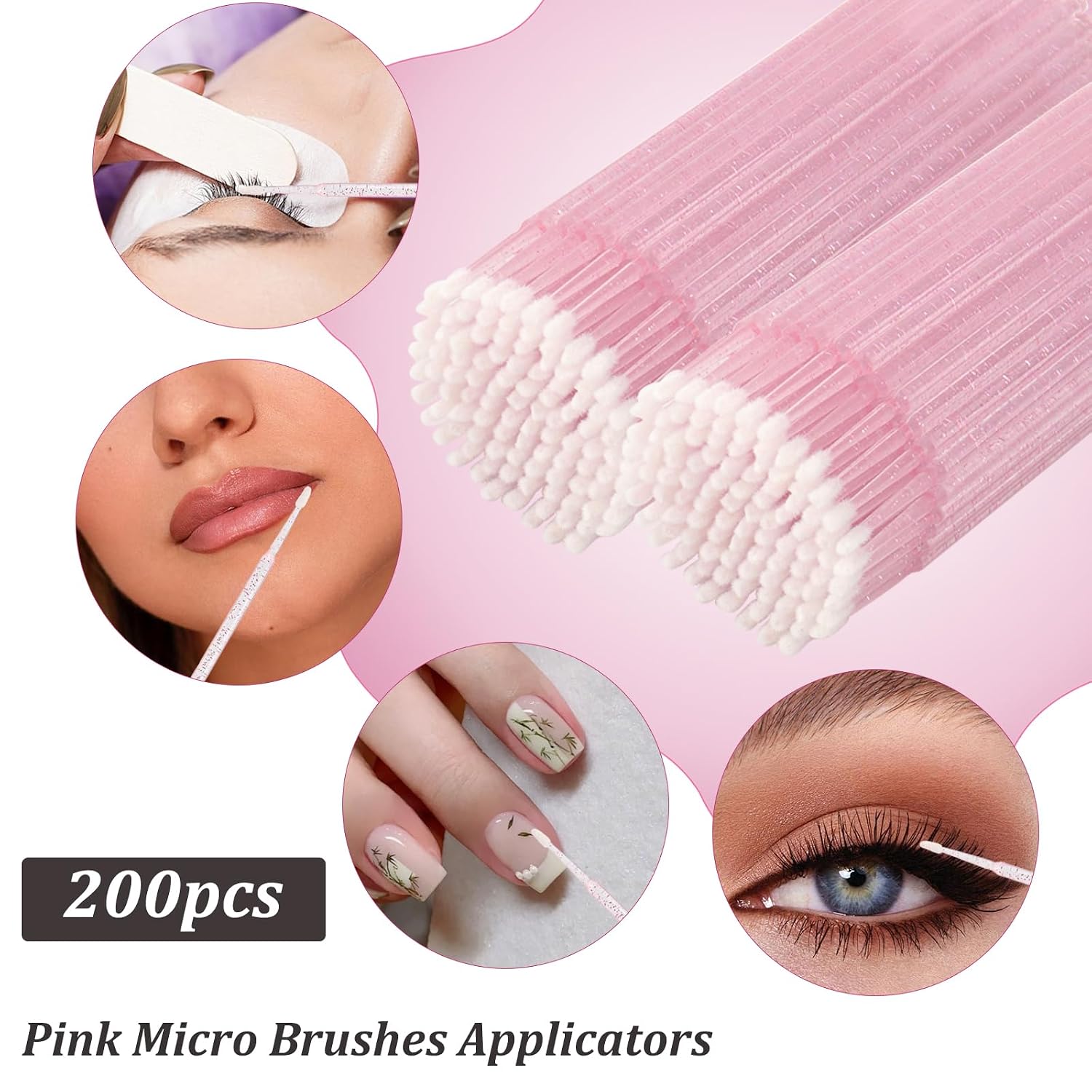 600 Pcs Eyelash Extension Supplies Kit, Include 200 Lash Spoolies Mascara Brushes 200 Crystal Lip Brushes 200 Micro Swabs Eyelash Brushes Makeup Applicator Tool Set(Pink)