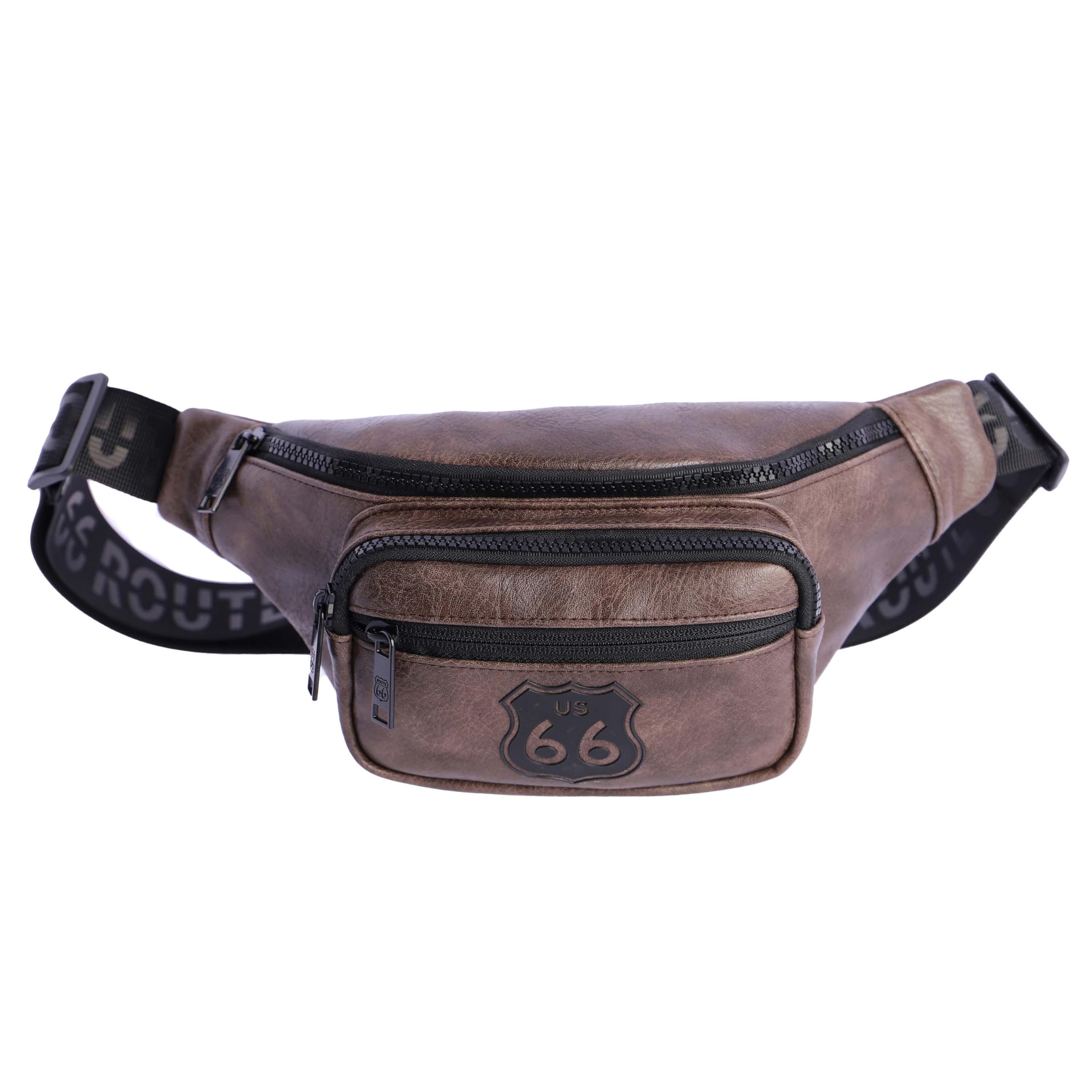 ROUTE 66 Homme Ruben Cuir synthétique-Sac Banane élégant avec 2 Avant, 3 Compartiments avec Fermeture éclair et Poche intérieure zippée