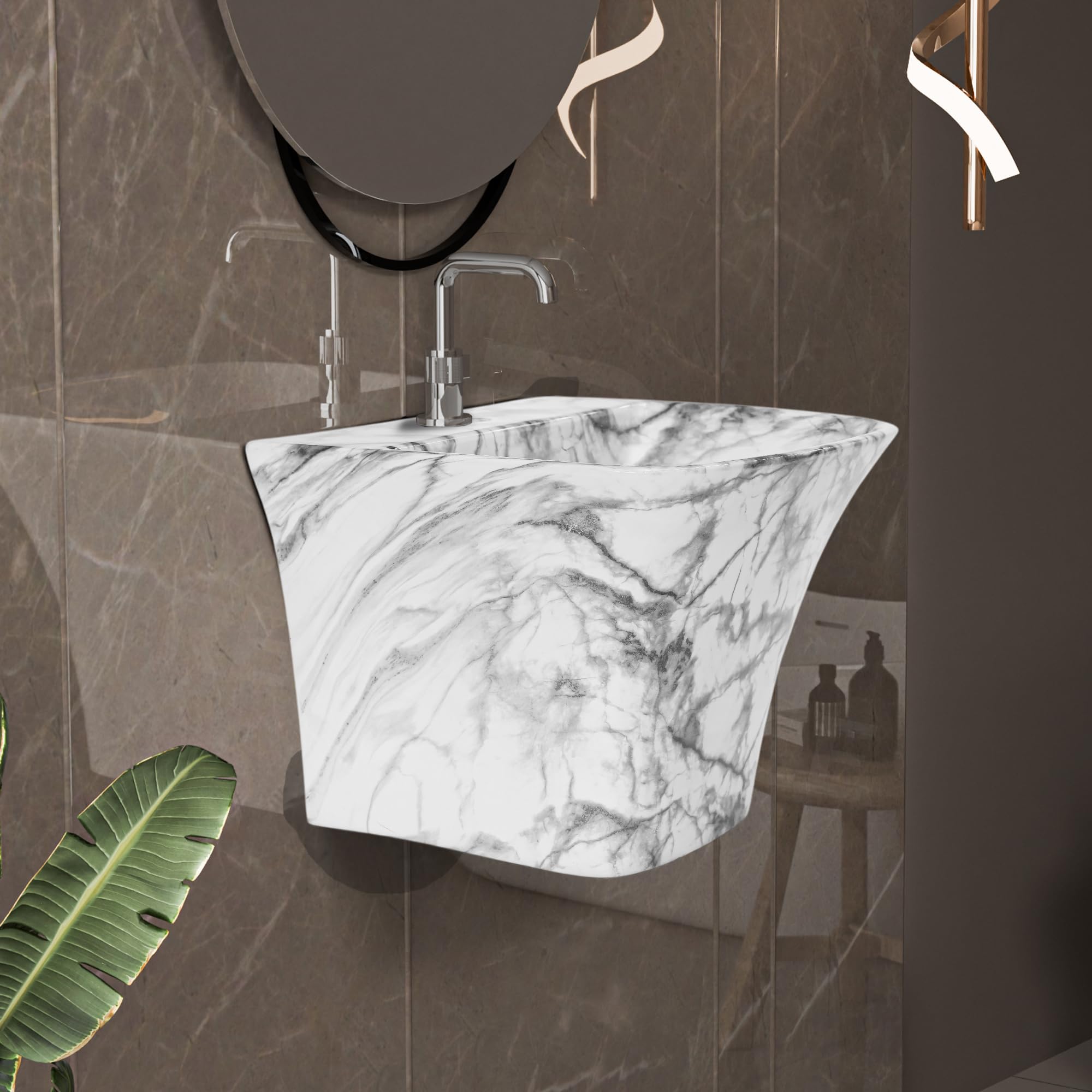 Luxury Wall Mounted Wash Basin - White Ceramic -12